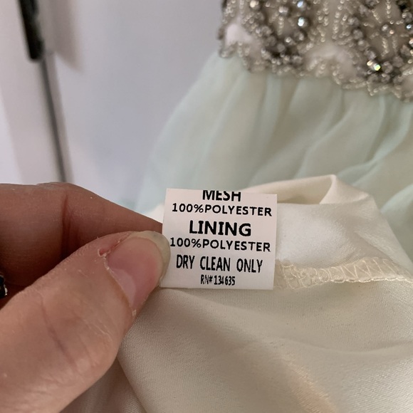 Minuet light green pleated organza dress with beaded waistband Size Large - Picture 11 of 11